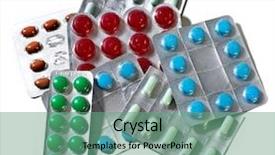  Presentation with health care data science - Beautiful PPT theme featuring medical pills health care pharmaceutical backdrop and a seafoam green colored foreground