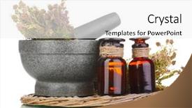  Presentation with herb for skin - Beautiful presentation theme featuring medical plants - thyme herb and mortar backdrop and a  colored foreground