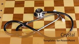  Presentation with politics - Beautiful slides featuring medical politics - chess board with stethoscope close-up backdrop and a gold colored foreground