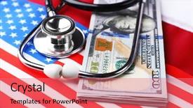  Presentation with usa flag - Colorful presentation enhanced with medical politics - stethoscope with dollar banknotes backdrop and a coral colored foreground