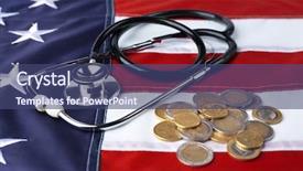  Presentation with usa flag - Slides consisting of medical politics - stethoscope with euro coins background and a  colored foreground