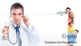  Presentation with doctor family - PPT theme featuring medical poster - family doctor man background and a  colored foreground