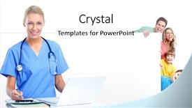  Presentation with doctor family - Amazing slide deck having medical poster - family doctor woman backdrop and a white colored foreground