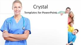  Presentation with doctor family - Colorful slides enhanced with medical poster - family doctor woman backdrop and a white colored foreground