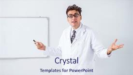  Presentation with scientist - PPT layouts enhanced with medical poster - funny doctor scientist making presentation background and a sky blue colored foreground