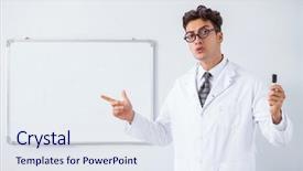  Presentation with hospital - Presentation design featuring medical poster - funny doctor scientist making presentation background and a sky blue colored foreground