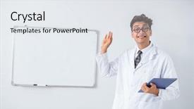  Presentation with poster - Audience pleasing PPT layouts consisting of medical poster - funny doctor scientist making presentation backdrop and a  colored foreground