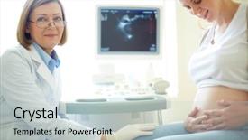  Presentation with pregnant woman doctor - Audience pleasing PPT theme consisting of medical poster - happy pregnant woman and her backdrop and a lemonade colored foreground