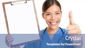  Presentation with clipboard stethoscope - Audience pleasing slide set consisting of medical poster - nurse showing blank clipboard sign backdrop and a ocean colored foreground
