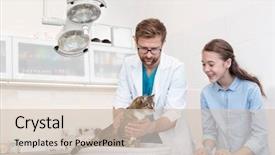  Presentation with veterinary - PPT layouts with medical preadolescence - girl standing by doctor checking background and a soft green colored foreground