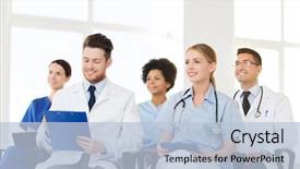  Presentation with lecture hall - Cool new slide set with medical presentation - hospital profession people and medicine backdrop and a light blue colored foreground