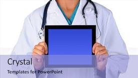  Presentation with blue professional - Theme consisting of medical professional holding a tablet background and a light blue colored foreground