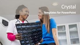  Presentation with x ray equipment for medical - Presentation design with medical professional holding ct scan background and a gray colored foreground