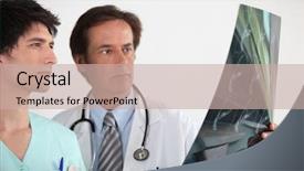  Presentation with x ray equipment for medical - Colorful PPT theme enhanced with medical professionals examining an x backdrop and a soft green colored foreground