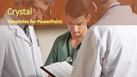  Presentation with medical journal - Presentation theme with medical professionals in a discussion background and a  colored foreground