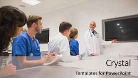  Presentation with medical students - Theme with medical professor teaching young students background and a light gray colored foreground