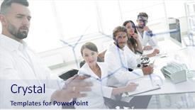  Presentation with glass - Amazing presentation theme having medical project - behind the glass a scientist backdrop and a lemonade colored foreground