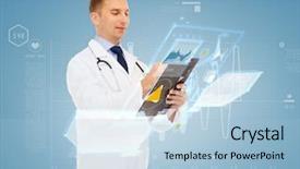  Presentation with clipboard stethoscope - Audience pleasing PPT layouts consisting of medical project - medicine profession future technology backdrop and a light blue colored foreground
