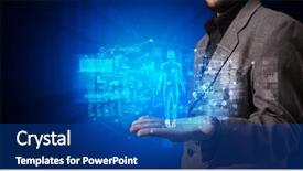  Presentation with hologram - Slide set featuring medical project - young person holding hologram projection background and a ocean colored foreground