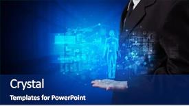  Presentation with hologram - Slide deck featuring medical project - young person holding hologram projection background and a ocean colored foreground