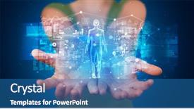  Presentation with medical graphs - PPT theme consisting of medical project - young person holding hologram projection background and a teal colored foreground