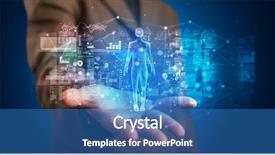  Presentation with medical graphs - Amazing PPT theme having medical project - young person holding hologram projection backdrop and a teal colored foreground