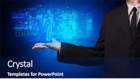  Presentation with medical graphs - Cool new slides with medical project - young person holding hologram projection backdrop and a navy blue colored foreground