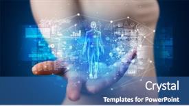  Presentation with medical graphs - Beautiful PPT theme featuring medical project - young person holding hologram projection backdrop and a teal colored foreground