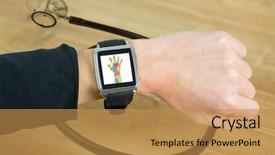  Presentation with smart watch red heart - Amazing slide set having puzzle medical - businesswoman with smart watch backdrop and a  colored foreground
