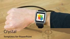  Presentation with smart - Amazing presentation design having puzzle medical - businesswoman with smart watch backdrop and a coral colored foreground
