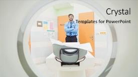  Presentation with mri - Presentation theme having medical radiation - portrait of doctor standing near background and a light gray colored foreground