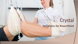  Presentation with physical exercises - Slide set having medical rechabilitation - patient at the physiotherapy doing background and a lemonade colored foreground