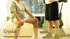  Presentation with exercise trainer - Amazing slide set having medical rechabilitation - personal trainer explains backdrop and a yellow colored foreground