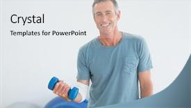  Presentation with gym - Audience pleasing slides consisting of medical rechabilitation - portrait of a smiling mature backdrop and a  colored foreground