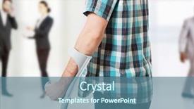  Presentation with young - Colorful slide set enhanced with medical rechabilitation - young disabled man with crutches backdrop and a  colored foreground