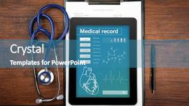  Presentation with record - Beautiful PPT theme featuring medical record on tablet screen backdrop and a teal colored foreground