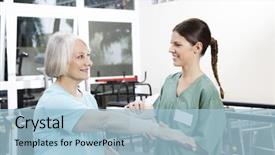  Presentation with nurse - Cool new presentation theme with medical recovery - smiling female nurse putting crepe backdrop and a light blue colored foreground