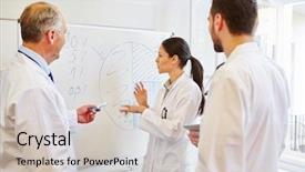  Presentation with whiteboard - Slide deck with medical representatives - doctor at presentation with whiteboard background and a soft green colored foreground