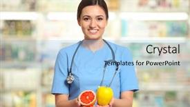  Presentation with guava fruits fresh green fruit - Slide deck consisting of medical representatives - nutritionist with fruits at pharmacy background and a light blue colored foreground