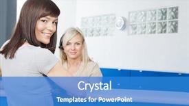  Presentation with receptionist - Presentation theme featuring medical representatives - portrait of smiling young woman background and a teal colored foreground