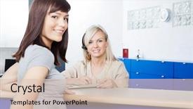  Presentation with medical desk - Amazing presentation design having medical representatives - portrait of young woman backdrop and a lemonade colored foreground