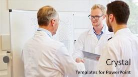  Presentation with handshake - Slides with medical representatives - senior doctor congratulates with handshake background and a lemonade colored foreground