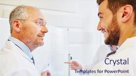  Presentation with medical student - Colorful PPT theme enhanced with medical representatives - senior physician trains student backdrop and a sky blue colored foreground