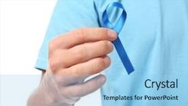  Presentation with blue ribbon - Slide deck with medical reproductive system - young man holding blue ribbon background and a light blue colored foreground