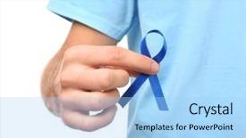  Presentation with blue ribbon - Colorful PPT theme enhanced with medical reproductive system - young man holding blue ribbon backdrop and a light blue colored foreground