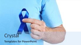  Presentation with blue ribbon symbol - PPT theme enhanced with medical reproductive system - young man holding blue ribbon background and a light blue colored foreground
