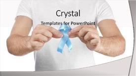  Presentation with blue ribbon symbol - Slide set with medical reproductive system - young man holding blue ribbon background and a light gray colored foreground