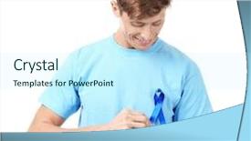  Presentation with cancer prostate - Slide deck consisting of medical reproductive system - young man wearing t-shirt background and a cool aqua colored foreground