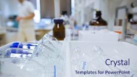  Presentation with glass chemistry lab equipment - Slides enhanced with medical research development - chemistry lab shallow dof color background and a sky blue colored foreground