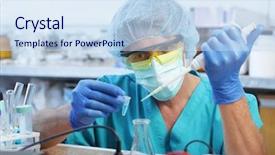  Presentation with research development - Theme enhanced with medical research development - laboratories experiment background and a  colored foreground